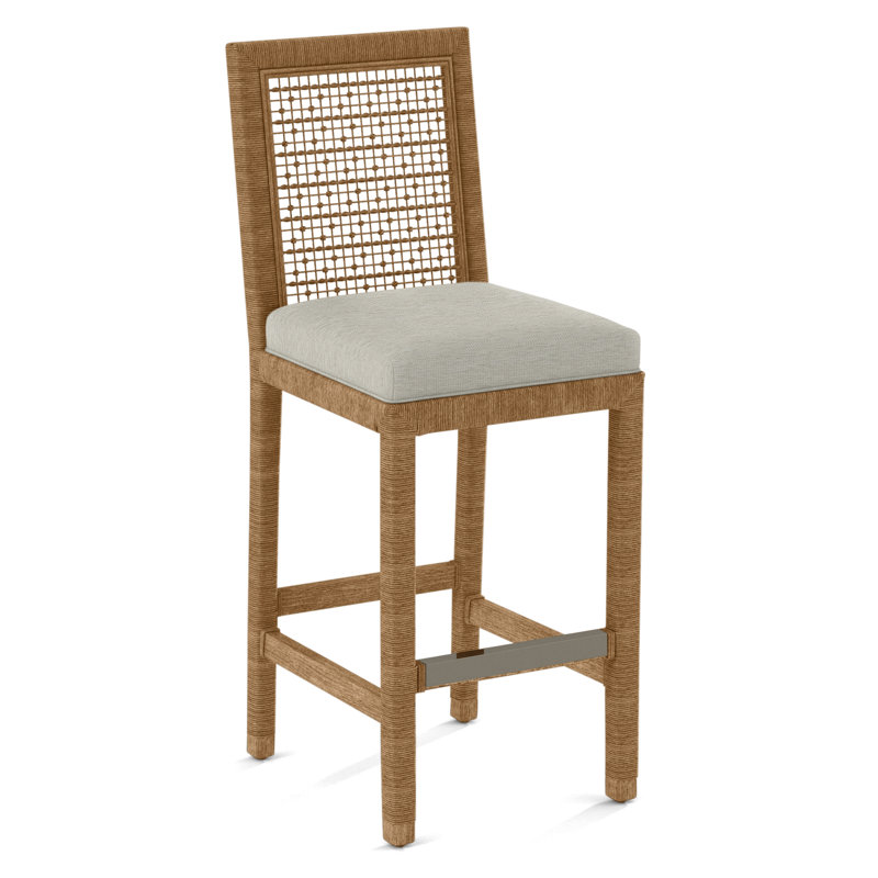Pine Isle Bar Stool, Sunbrella Beige Pinstripe; 6205-74, Honey