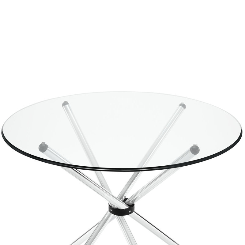 Baton Round Clear Glass Dining Table with Chrome Base