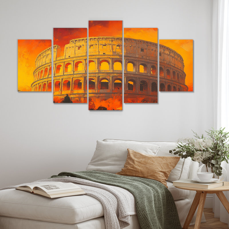 Ensemble de salon art mural jaune et orange Colosseum