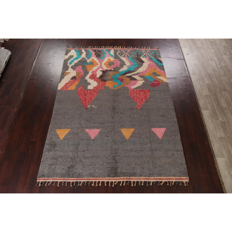 Tapis gris noué à la main de conception unique 7 pi 11 po x 10 pi 10 po