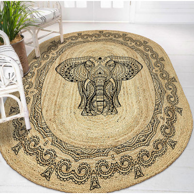 Tapis beige / noir en jute tissé à la machine Lia