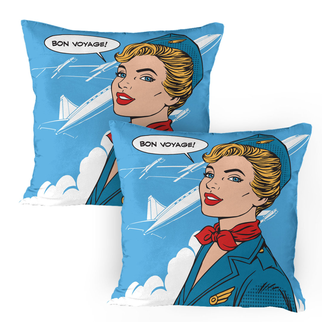 Kissenbezug Bon Voyage Stewardess Retro