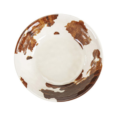Elsa Cowhide Brown Cow Print Western Rustic 14 Piece Melamine Plastic Dinnerware Set (Service for 4)