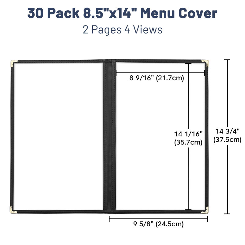 WeChef - Paquet de 30 couvercles de menu pour restaurant 8,5 x 11, Noir, 8,5 po x 14 po