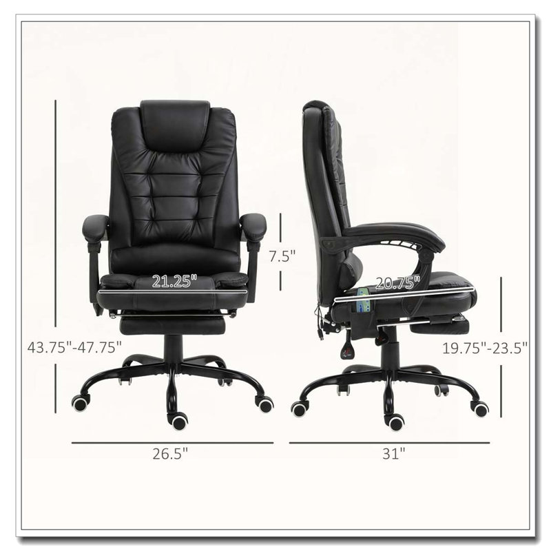 High Back Massage Executive Office Chair With Lumbar Support And Footrest, Black