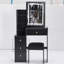 29.2" Small Size Left Bedside Cabinet Vanity Table + Cushioned Stool, Large Sliding, Touch Control, Tri-Colour Switching, Brightness Adjust LED Mirror, High Capacity Storage, Suitable For Small Space-315702899
