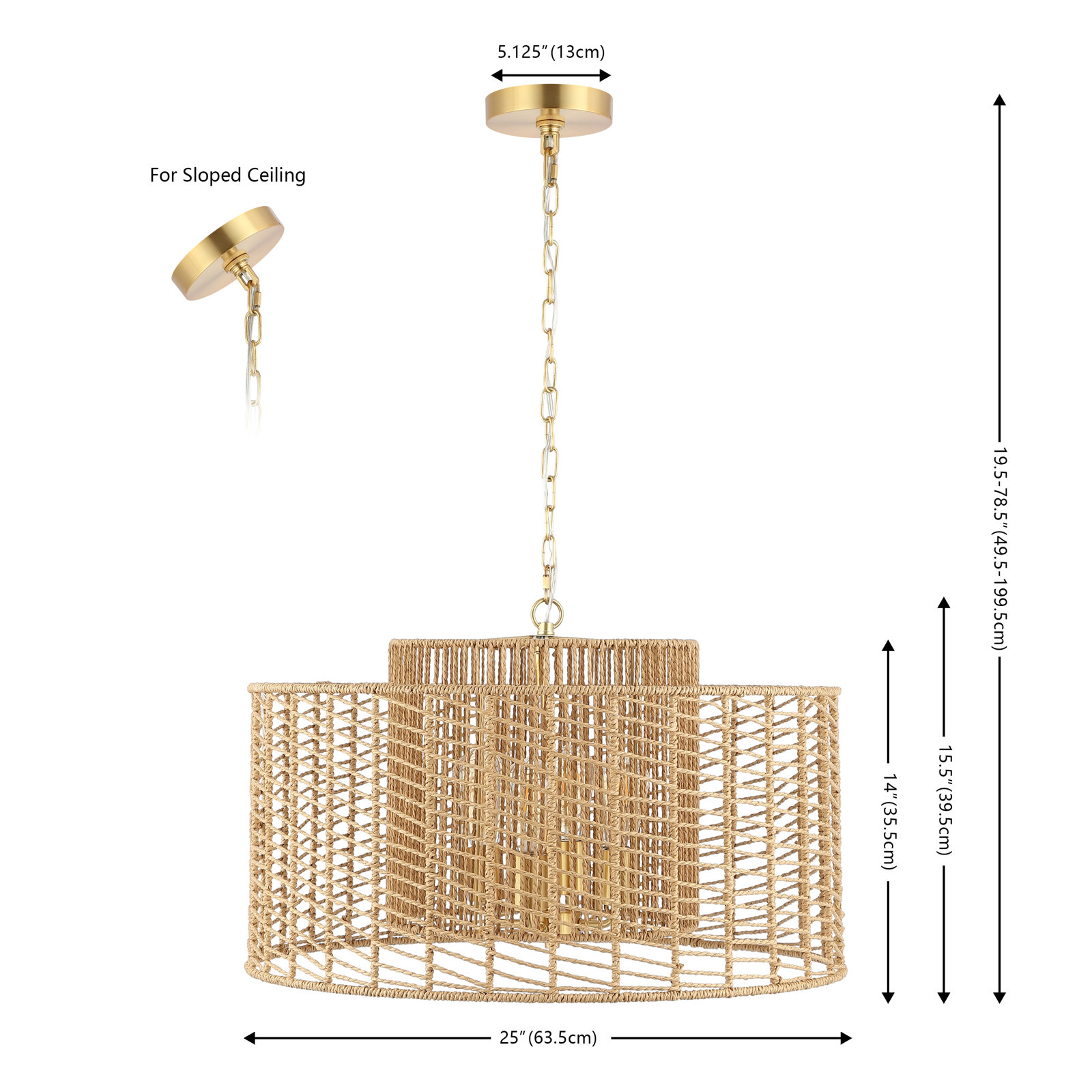 4 Light Dimmable Pendant, Brass Gold, Natural