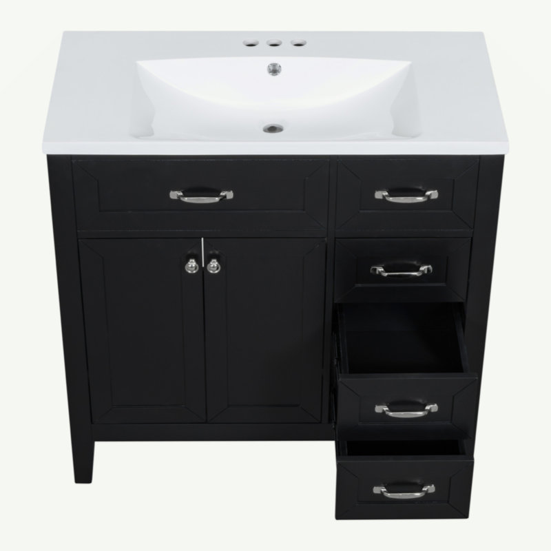 Meuble-lavabo 36 po avec lavabo, armoire de salle de bain avec tiroirs, structure solide et panneau de fibres à densité moyenne