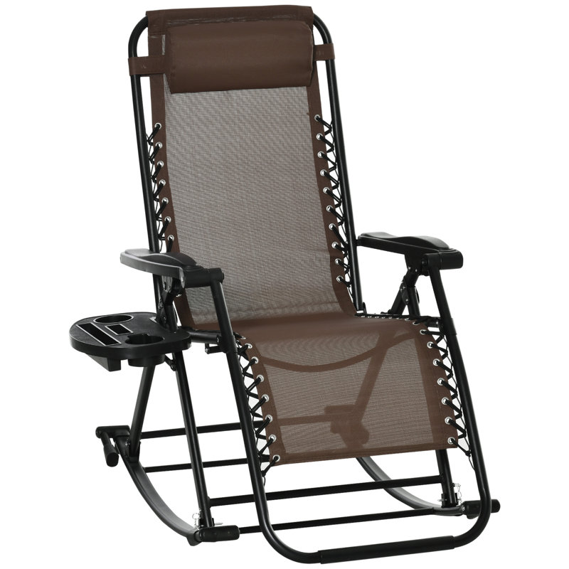 Chaises berçantes d'extérieur, chaise berçante inclinable et pliable inclinable avec coussin, porte-gobelet et téléphone, conception combinée avec pieds pliants, brun