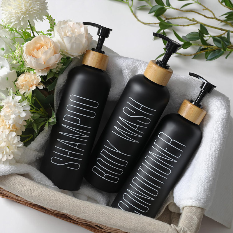 Ensemble de douche noire pour salle de bain rechargeable 16 oz. 3 bouteilles vides
