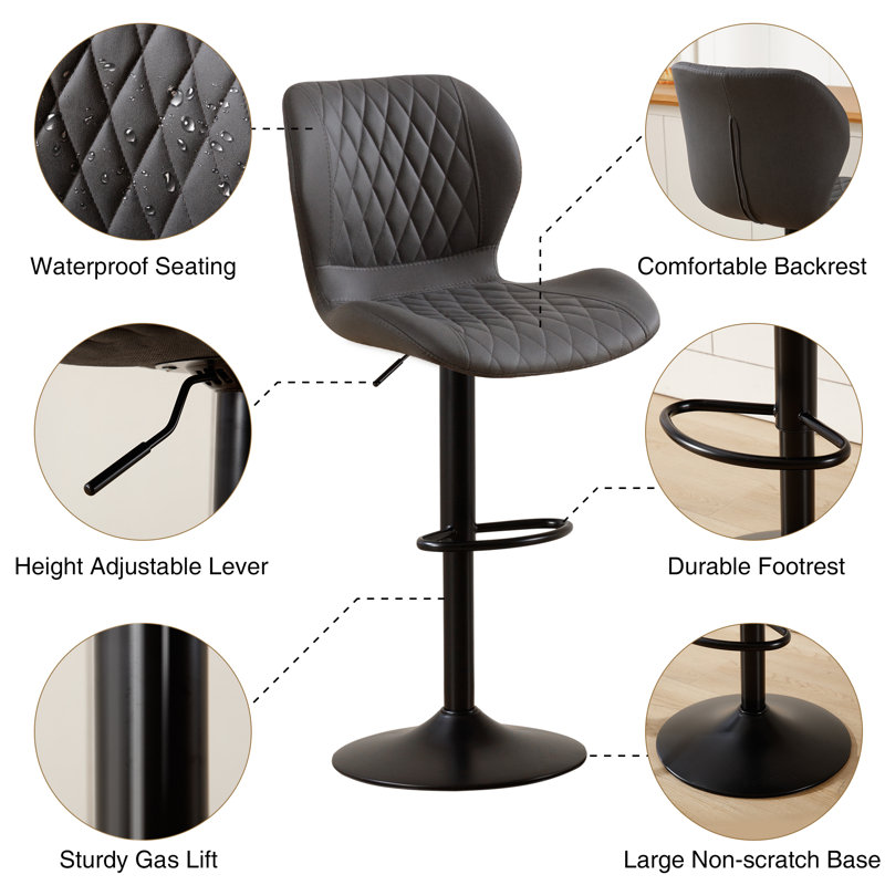 Tabouret de bar pivotant à hauteur réglable, 4, Gris foncé