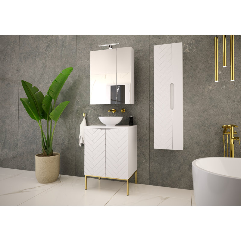 Ailyne 61mm Bathroom Vanity with Basin, White/Gold