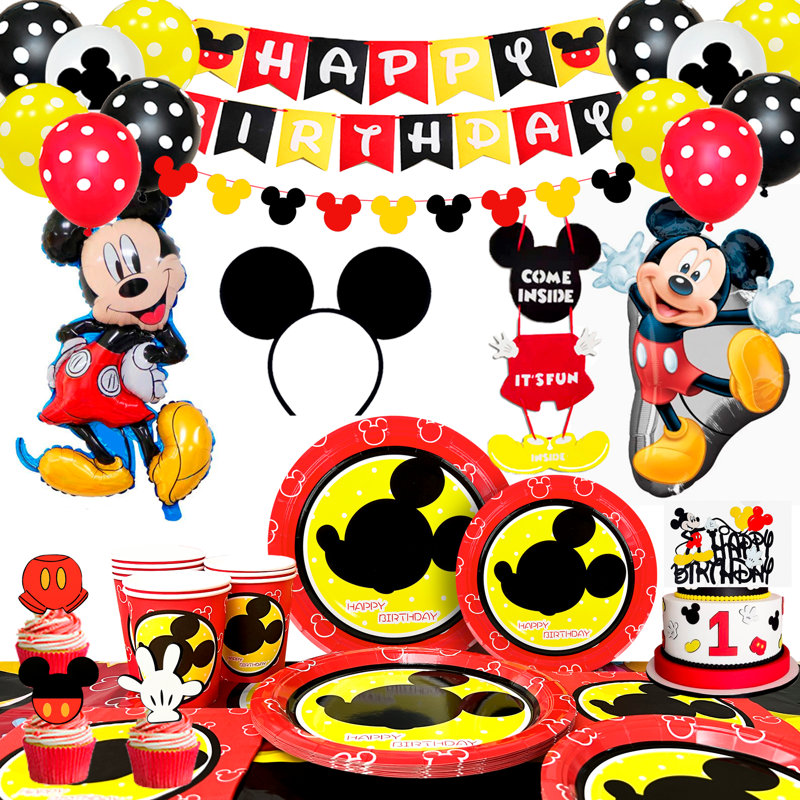 Mickey Mouse Birthday Party Supplies,98Pcs Mickey Mouse Birthday Decorations&Party Tableware set