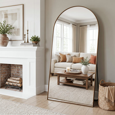 Oversized Large Arched Metal Full Length Mirror, 3 Installation Ways Freestanding, Leaning & Wall Mounted Full Body Floor Mirror for Bedroom, Entryway, Living Room & Cloakroom