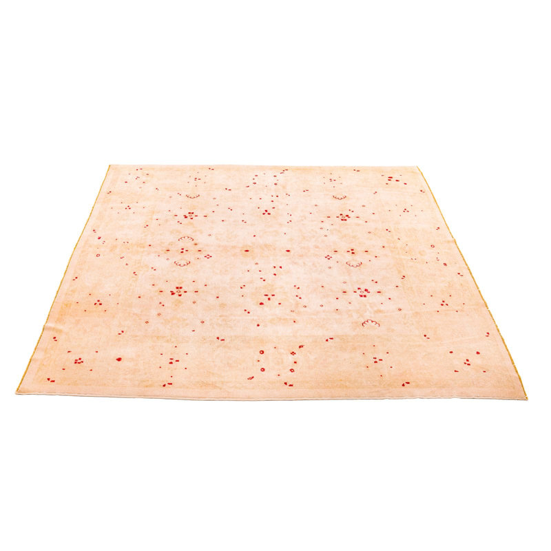 Tapis turc Oushak rétro vieilli 7 x 7 beige et bourgogne