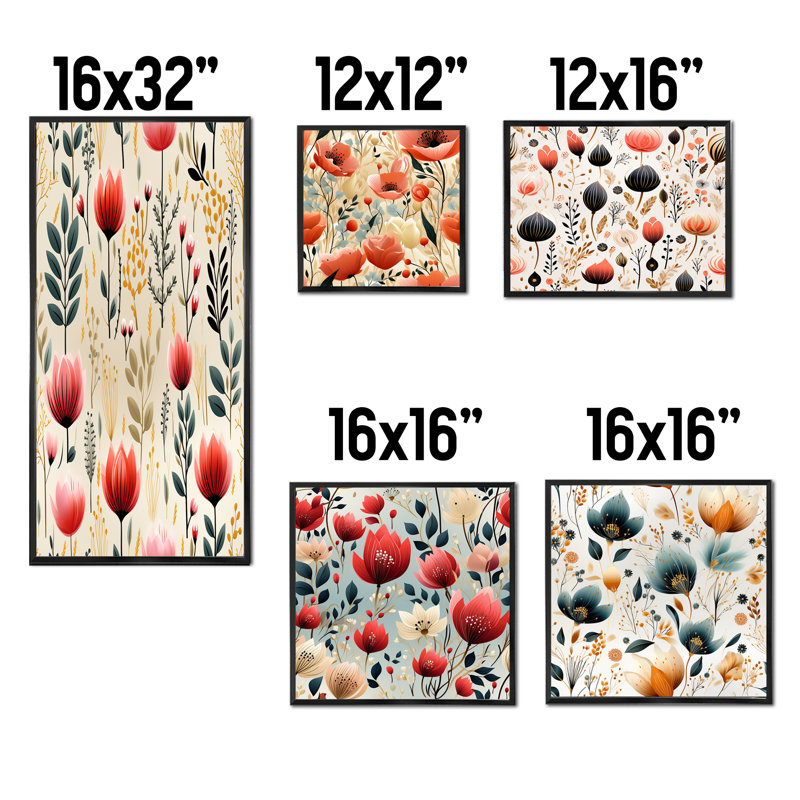Walpole - Ensemble de 5 décorations murales florales, Cadre flottant noir