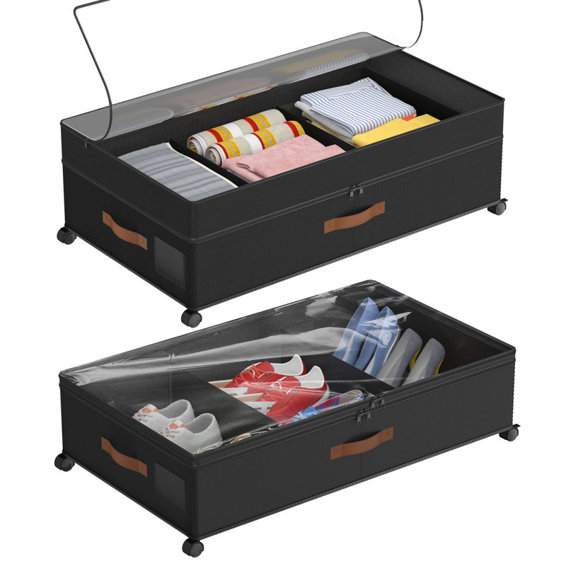 2-Pack Underbed Storage - Adjustable Height (5.12in-8.86in) & Wheels