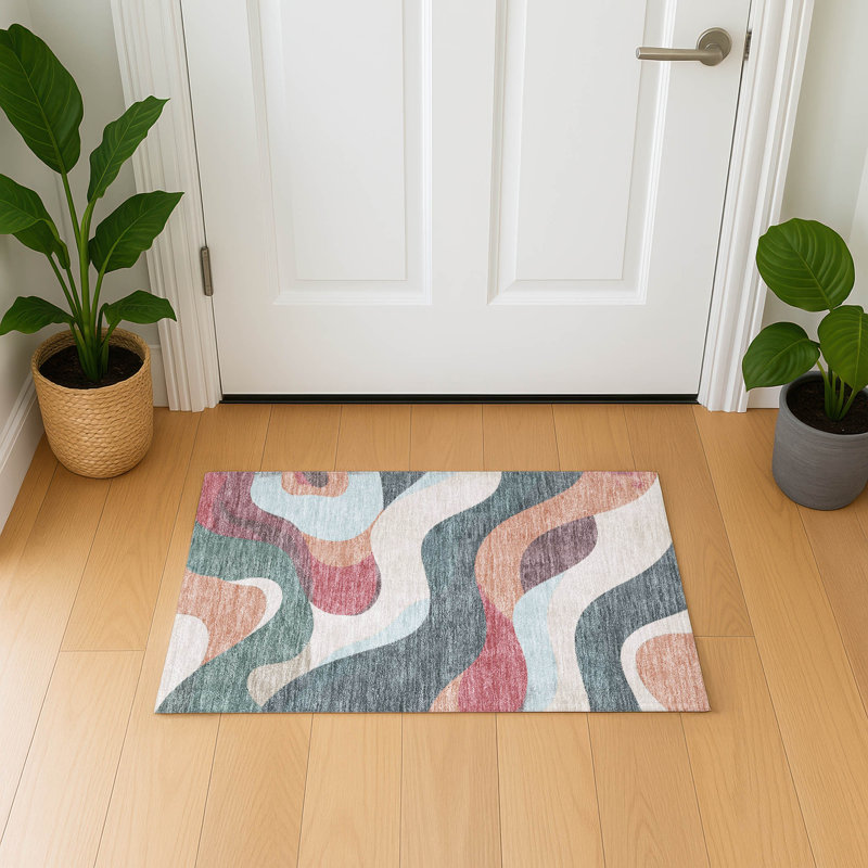 Premium Machine Washable Mayfield AMF2186 swirls Rug, 1'8" x 2'6", Coral