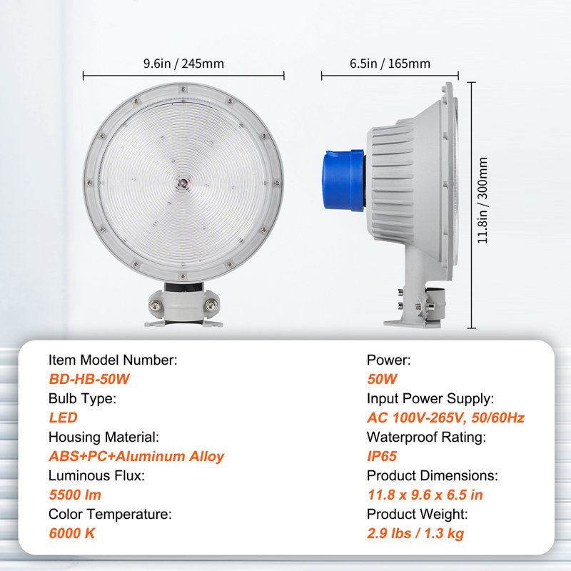 50W Silver LED Barn Light with Dusk to Dawn Sensor