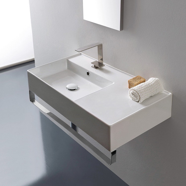 Scarabeo By Nameeks Teorema 17.32'' White Ceramic Rectangular Bathroom Sink with Overflow, One Hole