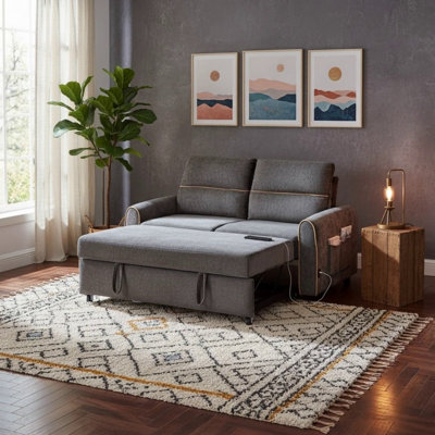 Canapé-lit en chenille, canapé-lit convertible de 58 pouces avec dossier réglable et poches latérales, parfait pour les petits espaces et les chambres d'amis