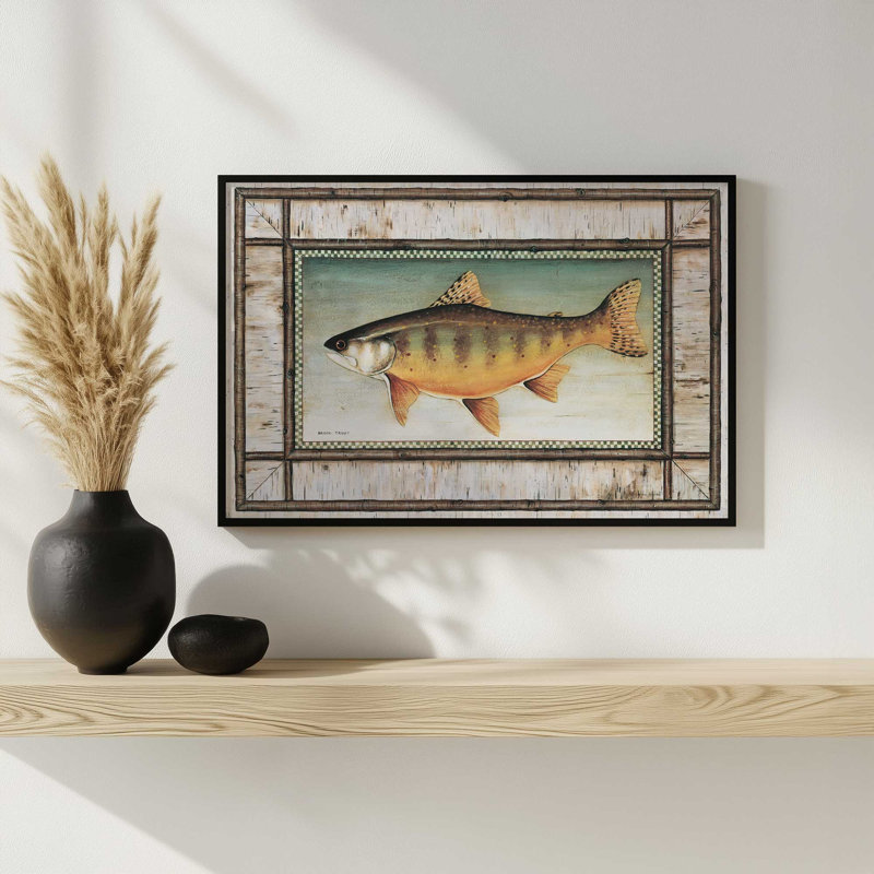 «Brook Trout Birch Border» par David Carter Brown, reproduction d'art, 36 W x 24 H, Silver, Framed Print