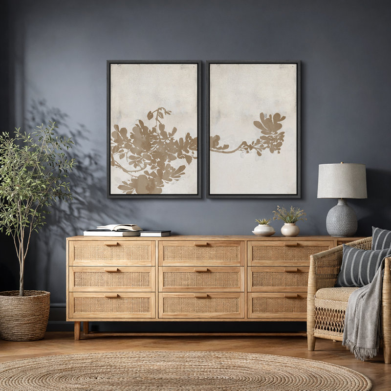 «Leaves», art brun neutre brun clair patiné, photos murales minimalistes classiques, ensemble de 2 impressions murales sur toile, 16 x 24 x 2, 24 x 36 x 2