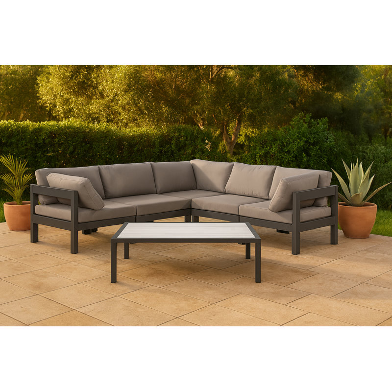 Lareen 90'' Wide Patio Sectional with Cushions, Gray, Dark Gray