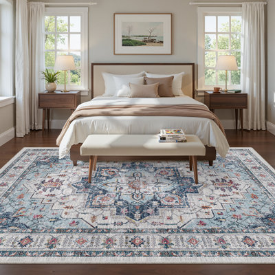 Non-Slip Washable Stain Resistant Area Rug For Living Room Bedroom Dining Room - Blue 5'X7'