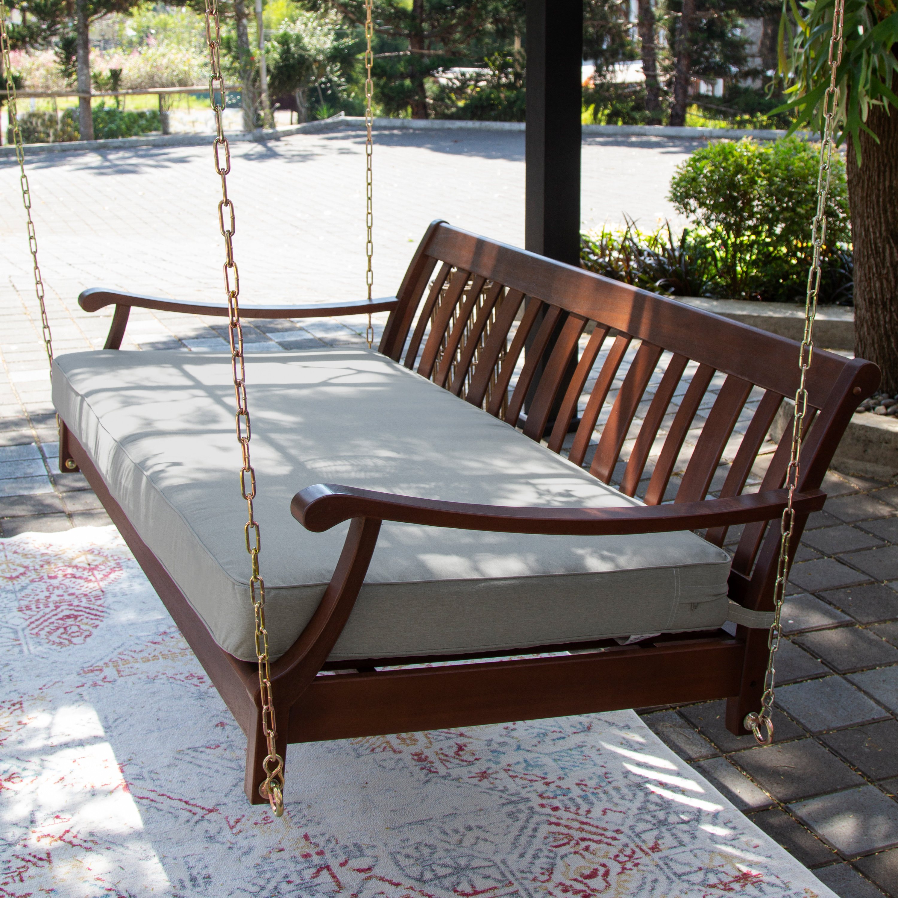 Wrenn Mahogany Wood Porch Swing Bed