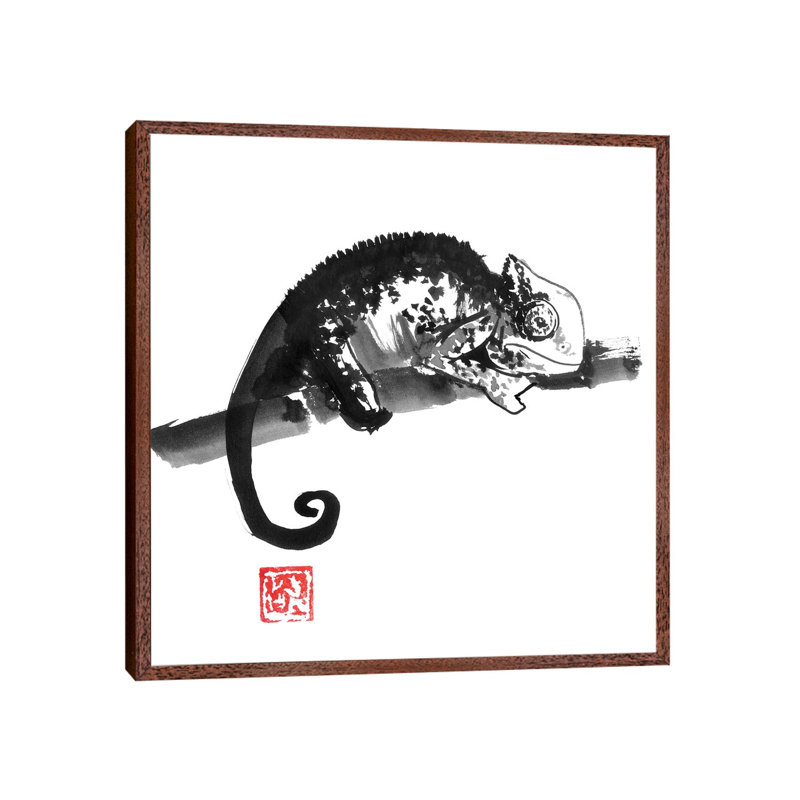 Chameleon 1 Piece Painting on Canvas, 93.98 cm H x 93.98 cm W, Classic Brown Wood Framed