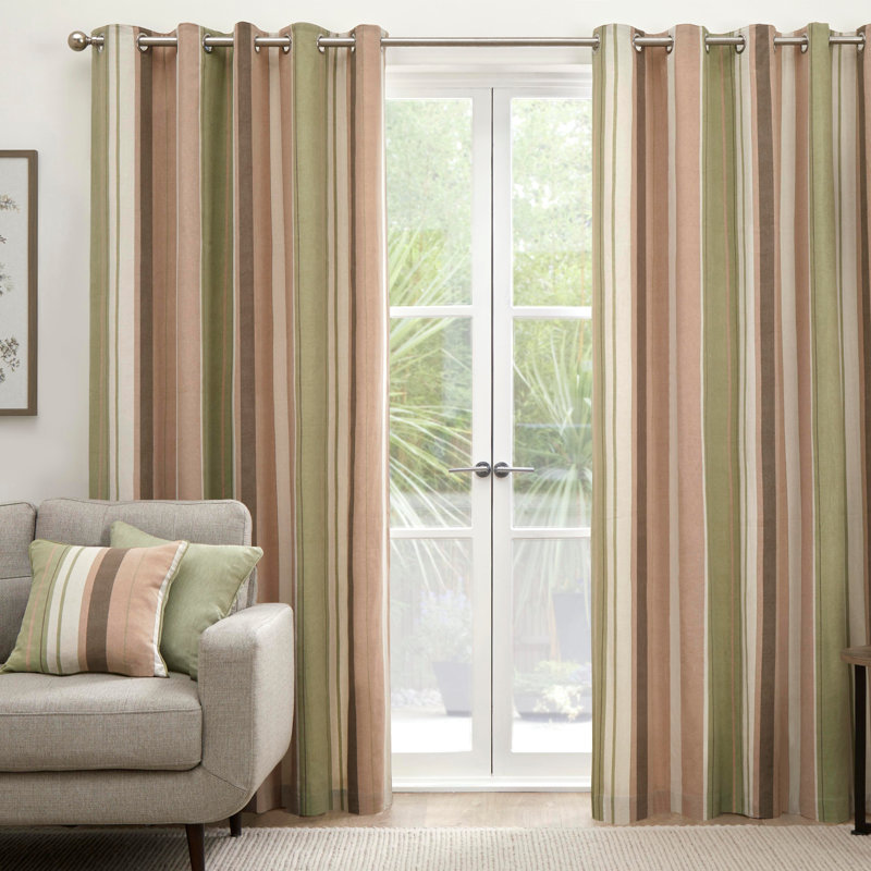 Whitworth Stripe Eyelet Sheer Curtains, Width 168 x Drop 229 cm, Ochre