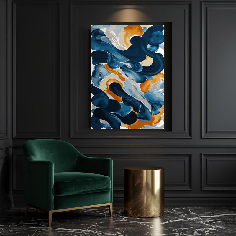 Aquarelle abstraite 40, art mural sur toile bleue, H 14 po x l 11 po