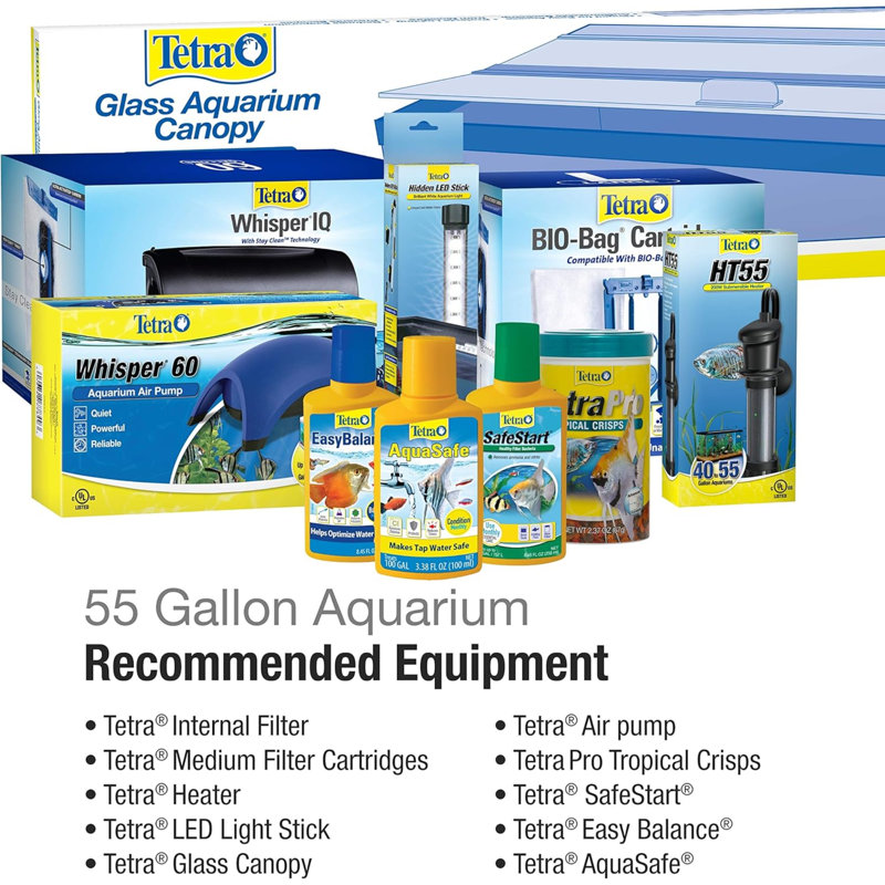 Glass Aquarium, Rectangular Fish Tank, Assorted Colour, 55 Gallon (20" H x 48" W x 13" D)