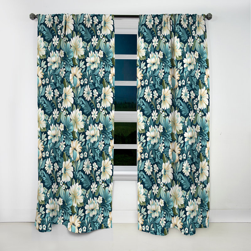 Harmonie de damas blanc et vert clair - rideau occultant - 1 panneaux, L 52 po x L 108 po