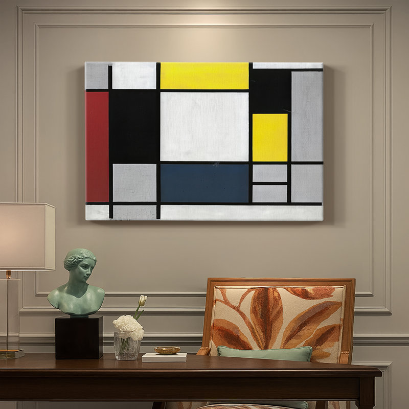 Composition avec grand avion rouge, jaune, noir, gris et bleu - Piet Mondrian - toile tendue avec châssis - 1921, 12 x 18