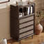 Café foncé + bois massif beige + vitrines en rotin