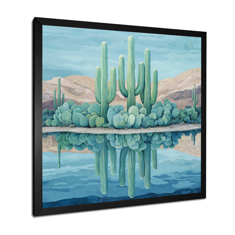 Marelya cactus et l'oasis du désert I - art mural cactus, H 16 po x l 16 po, Reproduction encadrée d'une seule photo, Noir