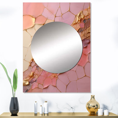 «Businge Pink Gold Minimalisme Poteries», miroir mural décoratif à spirales abstraites, grand miroir rose, impression d'art en métal