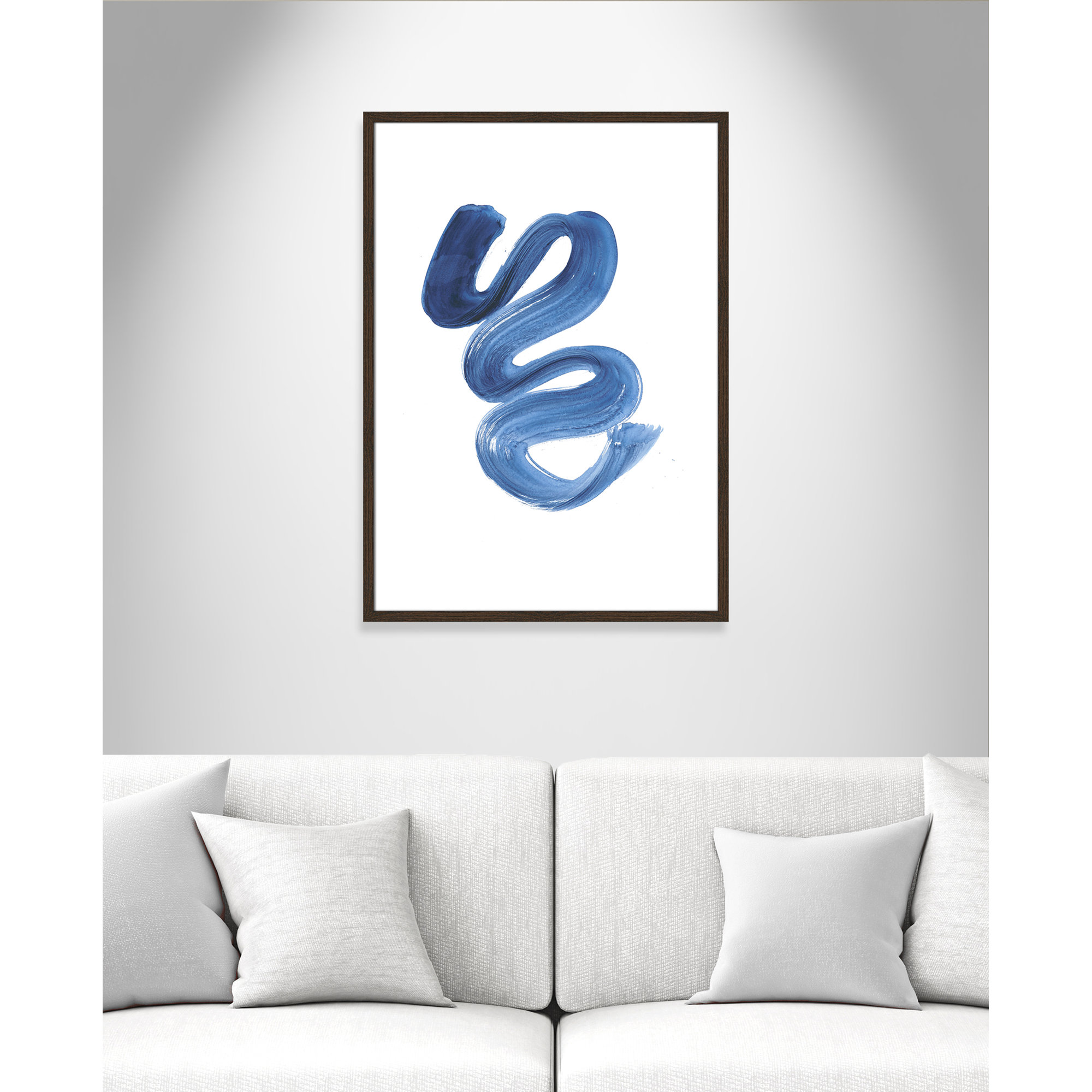 Slinky Indigo II by Filippo Ioco  - Painting Print, Walnut Wood Framed Paper, 35.5" H x 25.5" W x 0.75" D