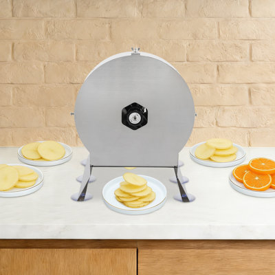Machine à couper les légumes argentée électrique Épaisseur ajustable Coupe-fruits 40W Déchiqueteuse de table commerciale Double mode électrique et manuel pour restaurant Café Boutique de fruits