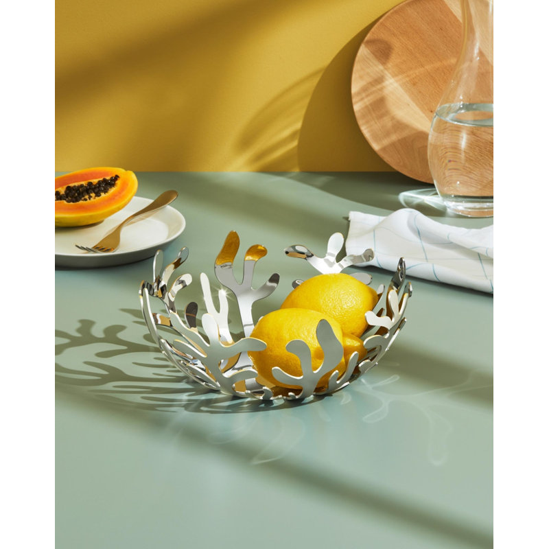 Alessi Stainless Steel Fruit Bowl, 9.5cm H x 21cm W x 21cm D, Polished Mirror