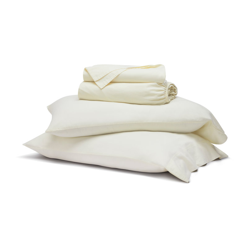 Carmen 100% Cotton Vintage Wash Boho Solid Deep Pocket Lightweight Percale Sheet Set, Ivory, California King 4pc Sheet Set