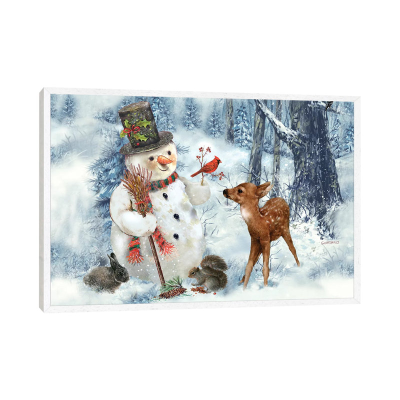 Woodland Snowman - Painting on Canvas, 66.04 cm H x 45.72 cm W, White Framed Canvas