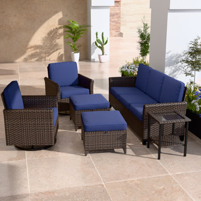 Ensemble de 6 sièges à assise pivotante 6 pièces pour ensemble de conversation en rotin multicolore avec coussins