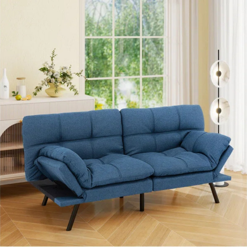 71" Futon Sofa Bed with Adjustable Armrest & Backrest , Multifunctional Love seat Convertible Sofa for Living Room, Apartment, Office