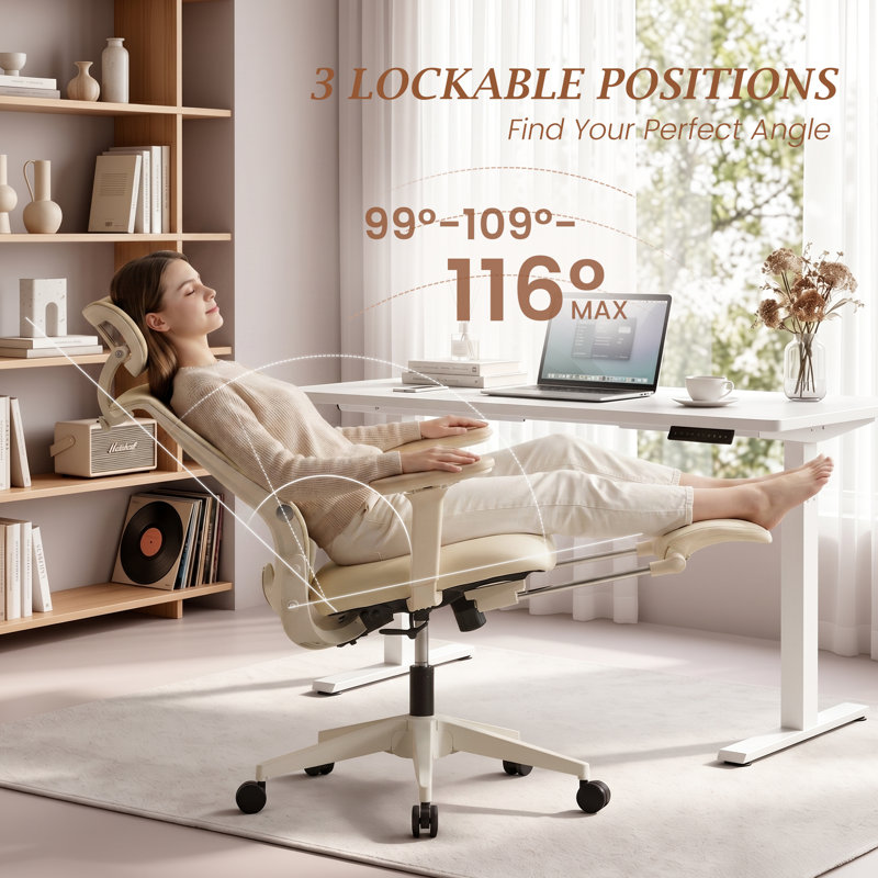 Foldable Office Chair, Ergonomic Mesh Task Chair with Recline Function, Home Office Chair with 2D Headrest , 4D Armrest and Footrest, Adjustable Height & Lumbar Support