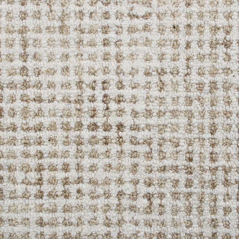 Abstract Contemporary Grid Handmade Wool Blend Area Rug, Runner 2'6" x 8', Beige/Ivory