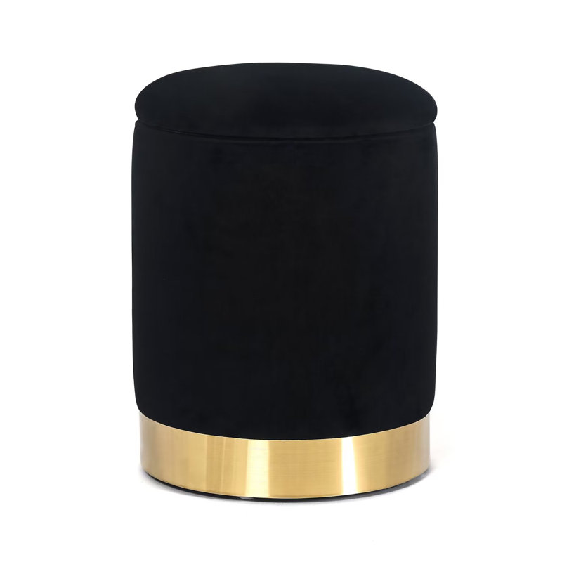 Round Storage stool, Black Velvet, Gold