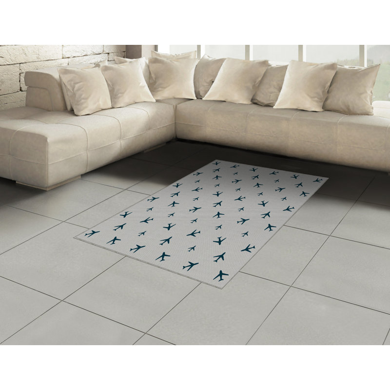 Tapis décoratif à fibres longues haute densité en polyester et coton à motif d'avion, Rectangle— 4 pi x 5 pi 8 po